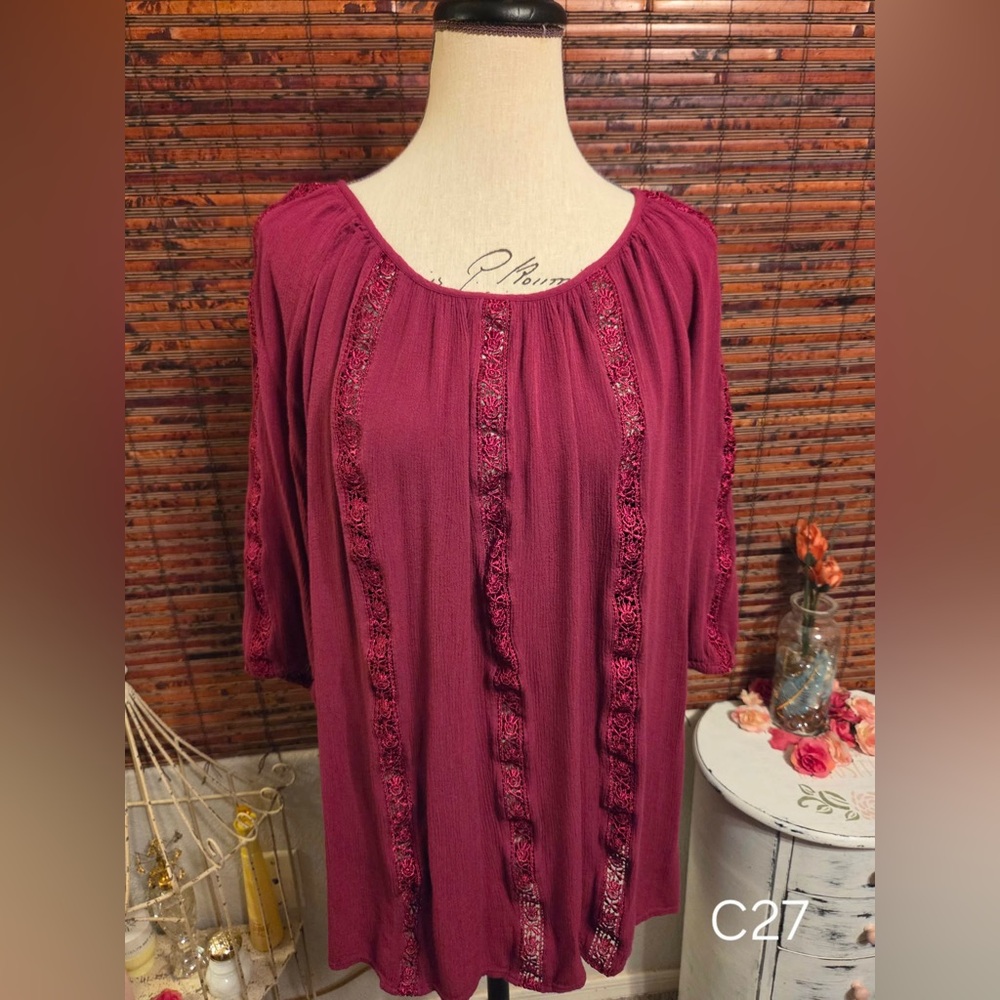 torrid Plum Lace-Trim Peasant Tunic